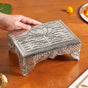 Lotus Design Rectangle Puja Chowki Silver