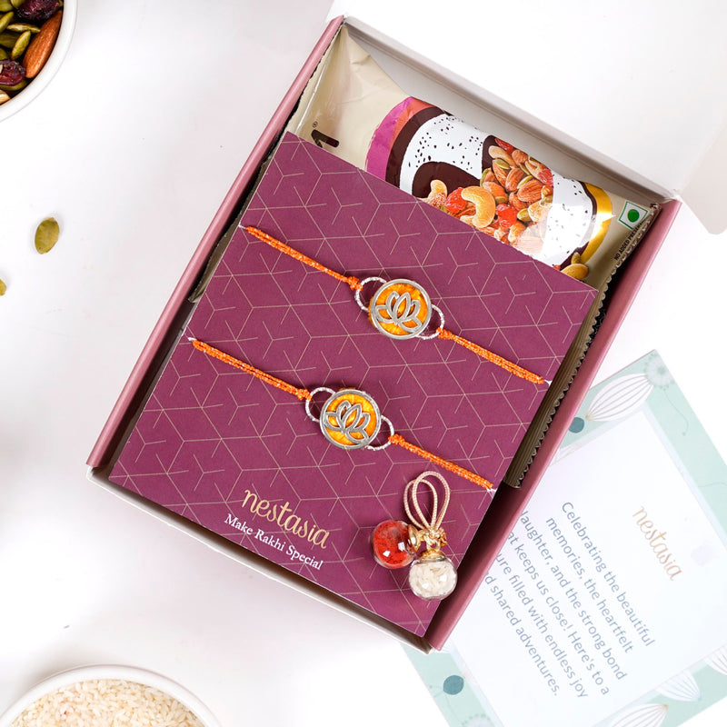 Lotus Rakhi Gift Set Of 4 With Box And Card