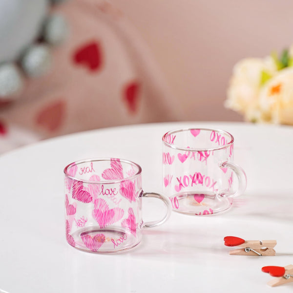 Heart XO Glass Small Size Cup Set Of 2 Pink 140ml