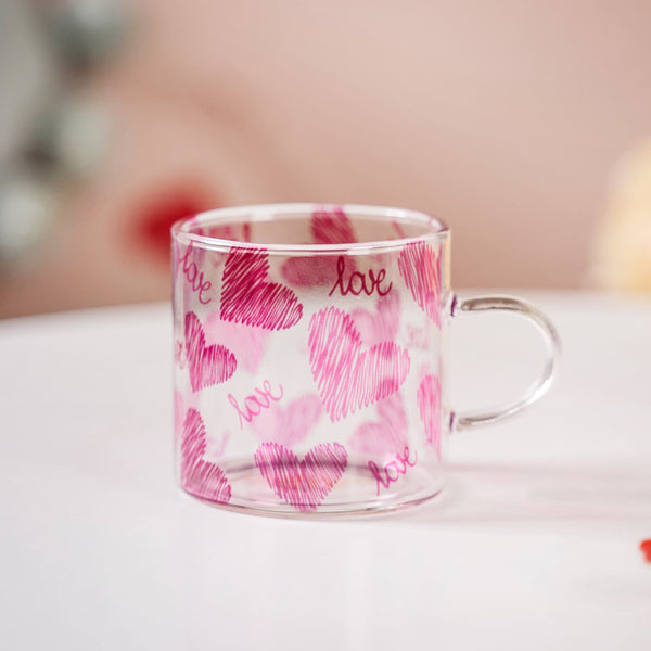 Heart XO Glass Small Size Cup Set Of 2 Pink 140ml