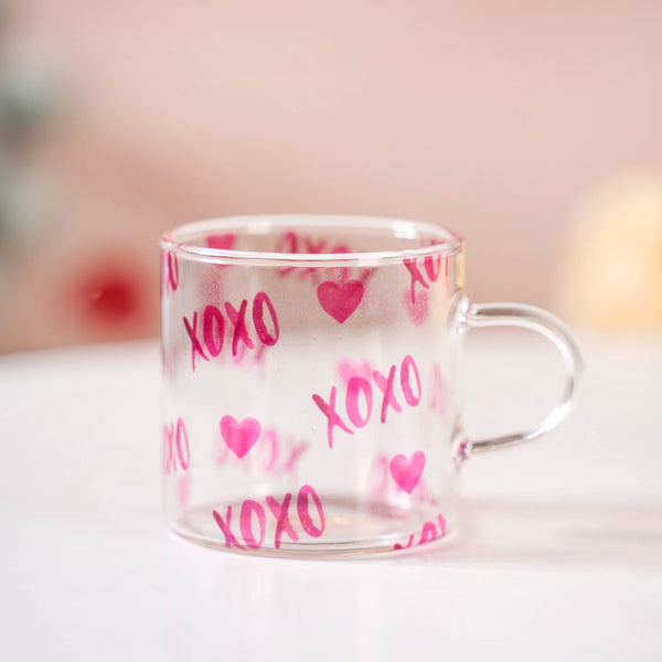 Heart XO Glass Small Size Cup Set Of 2 Pink 140ml