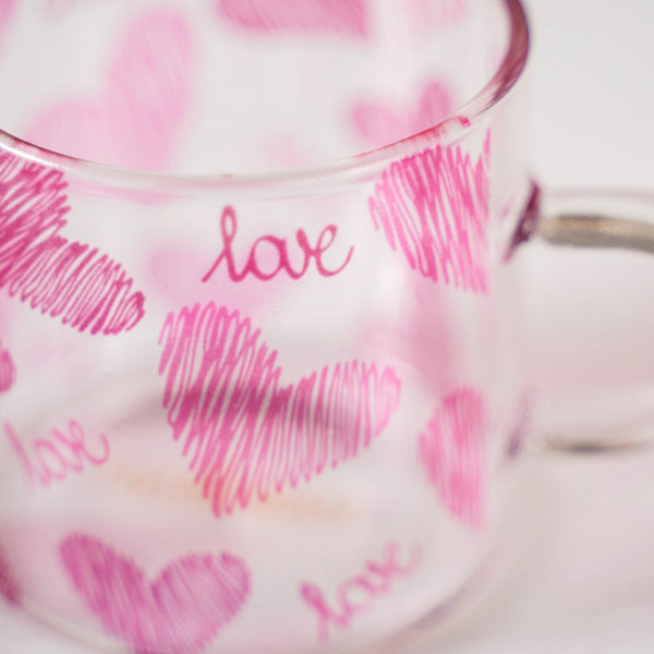 Heart XO Glass Small Size Cup Set Of 2 Pink 140ml