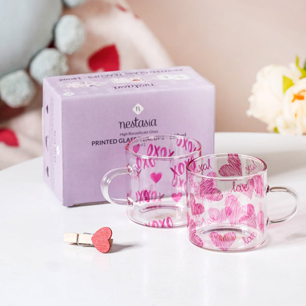 Heart XO Glass Small Size Cup Set Of 2 Pink 140ml