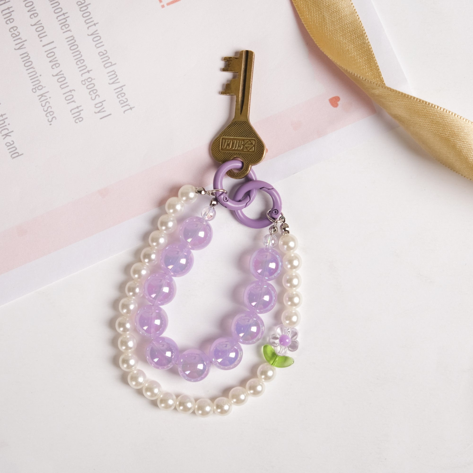 Lucky Lavender Pearl Beaded Keyring Online - Premium Keychain