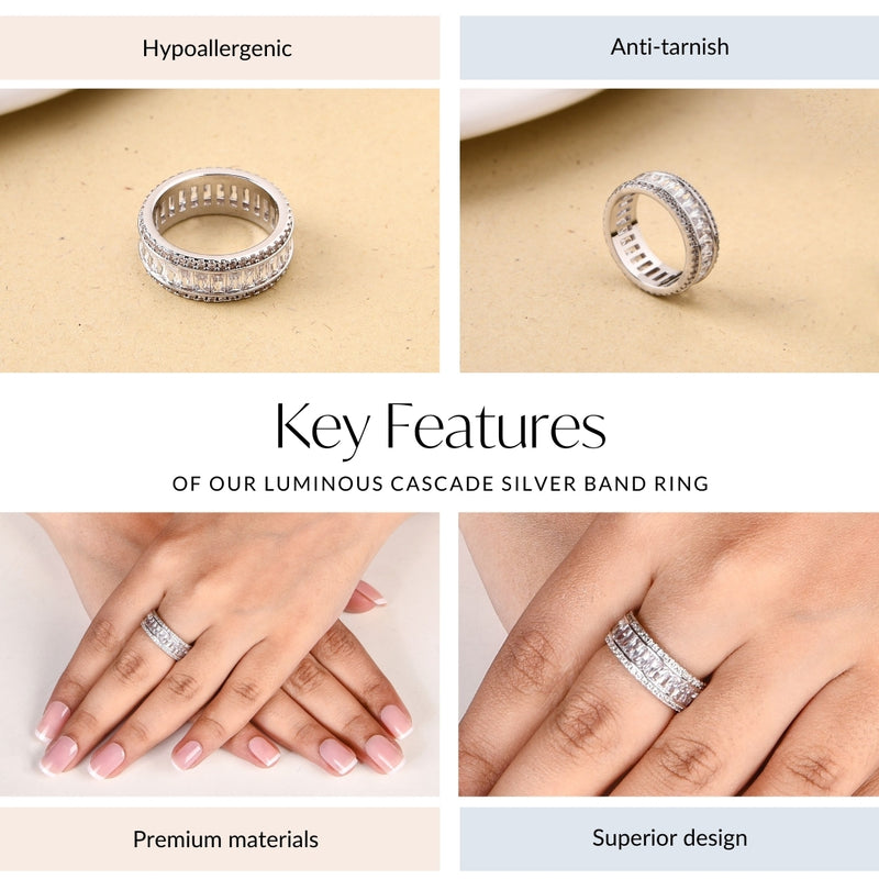 Luminous Cascade Silver Band Ring