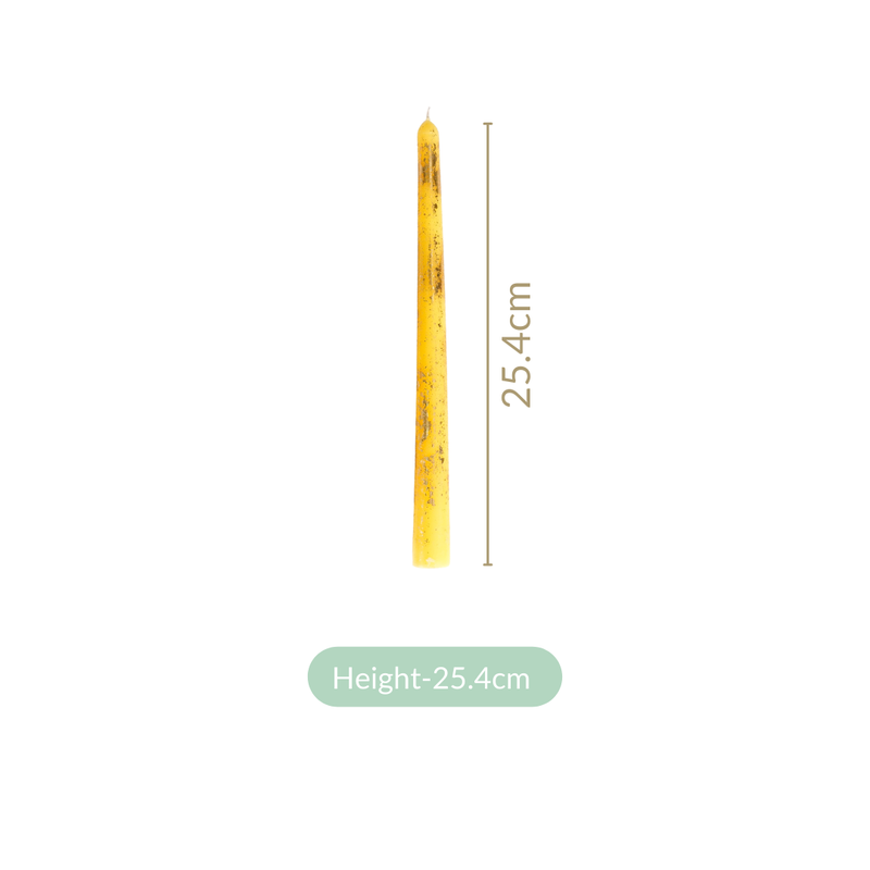 Gold Foil Candles Yellow Set Of 8 - Lemon Yellow Gold Laminate Candles, Lemon Yellow Candles, Gold Laminate Candle Set, Decorative Yellow Candles