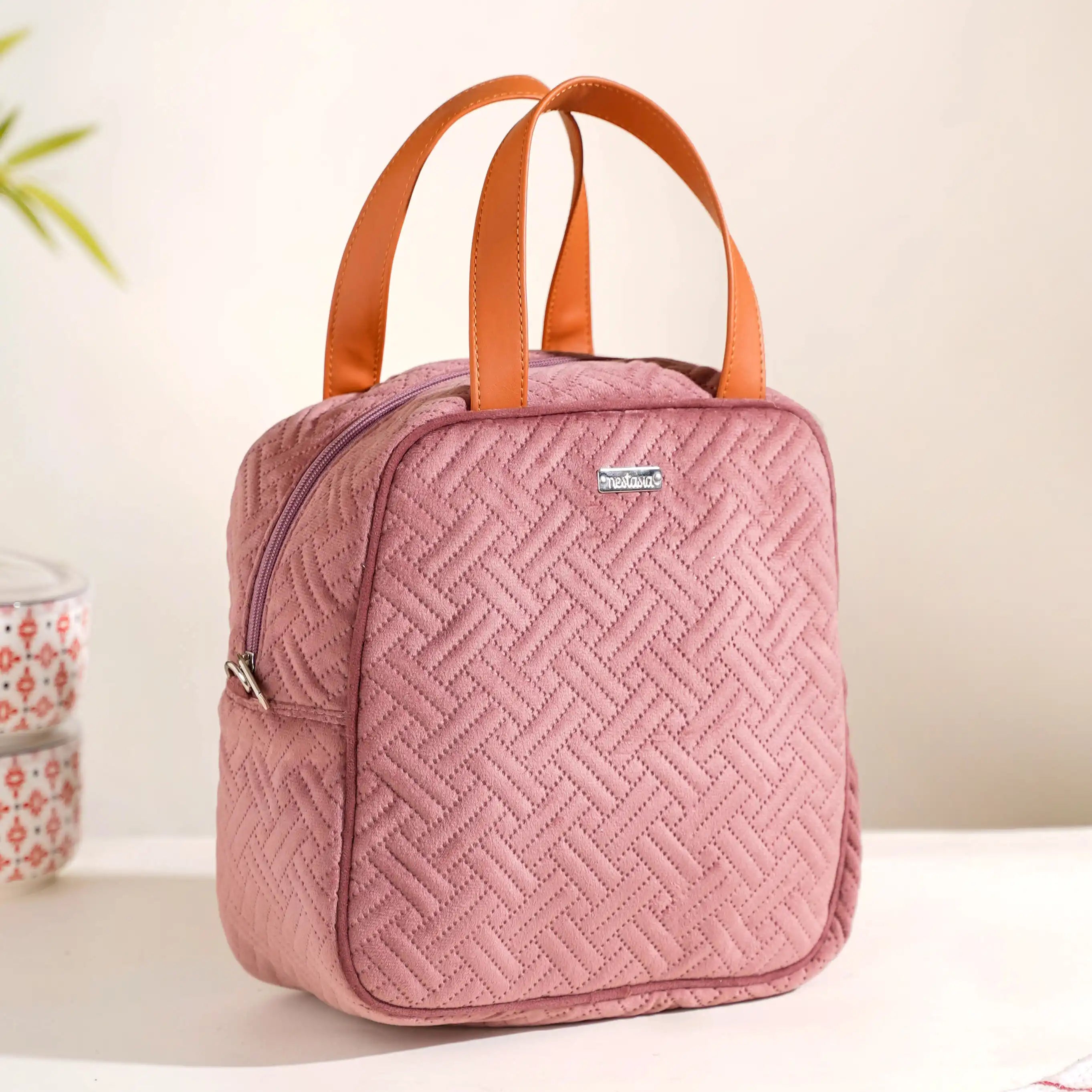 Insulated Printed Canvas Lunch Bag (Pink)  Thermal Insulated Unisex Lunch  Bag with Handle for Work