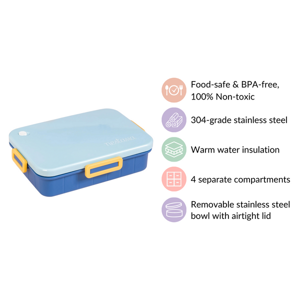 Stainless Steel Lunch Box With 4 Compartments Blue 900ml