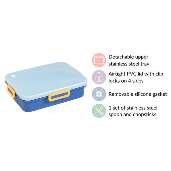 Stainless Steel Lunch Box With 4 Compartments Blue 900ml