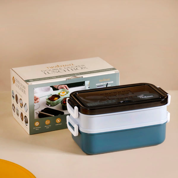 Stackable Insulated Lunch Box With Cutlery Blue 1050ml