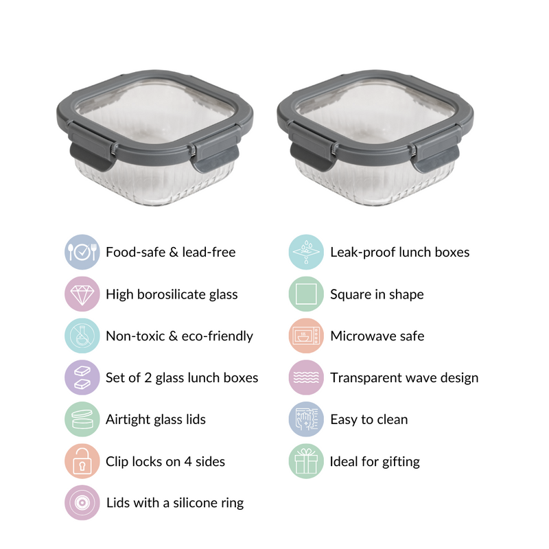 Set Of 2 Fluted Glass Container With Airtight Lid 500ml