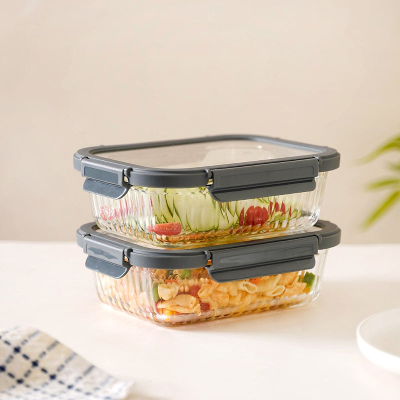 Set Of 2 Borosilicate Glass Food Storage Container 1040ml