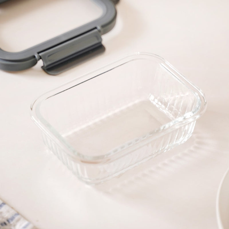 Rectangle Glass Lock Box Set Of 2 Fluted 640ml