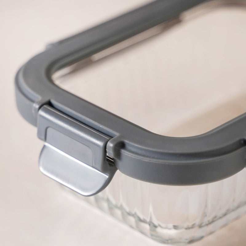 Rectangle Glass Lock Box Set Of 2 Fluted 640ml