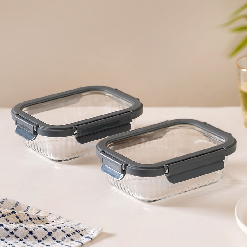 Rectangle Glass Lock Box Set Of 2 Fluted 640ml