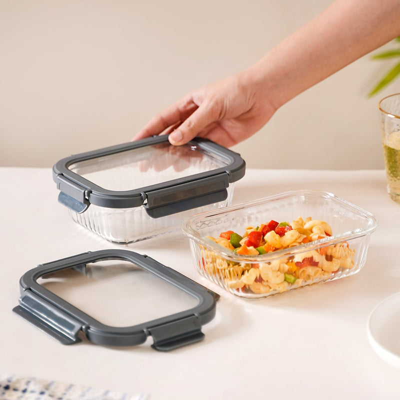 Rectangle Glass Lock Box Set Of 2 Fluted 640ml