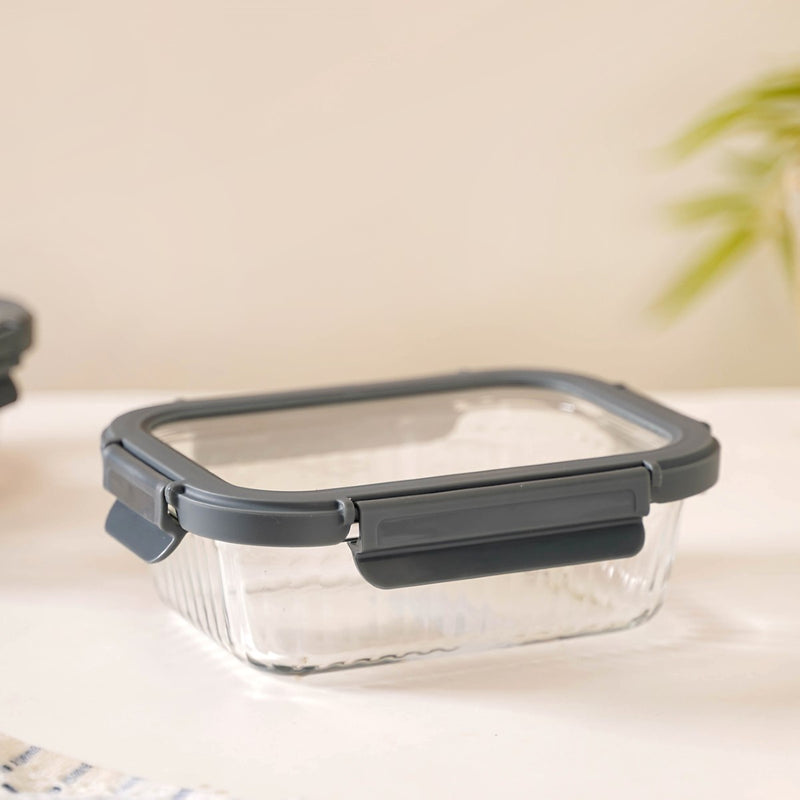 Rectangle Glass Lock Box Set Of 2 Fluted 640ml