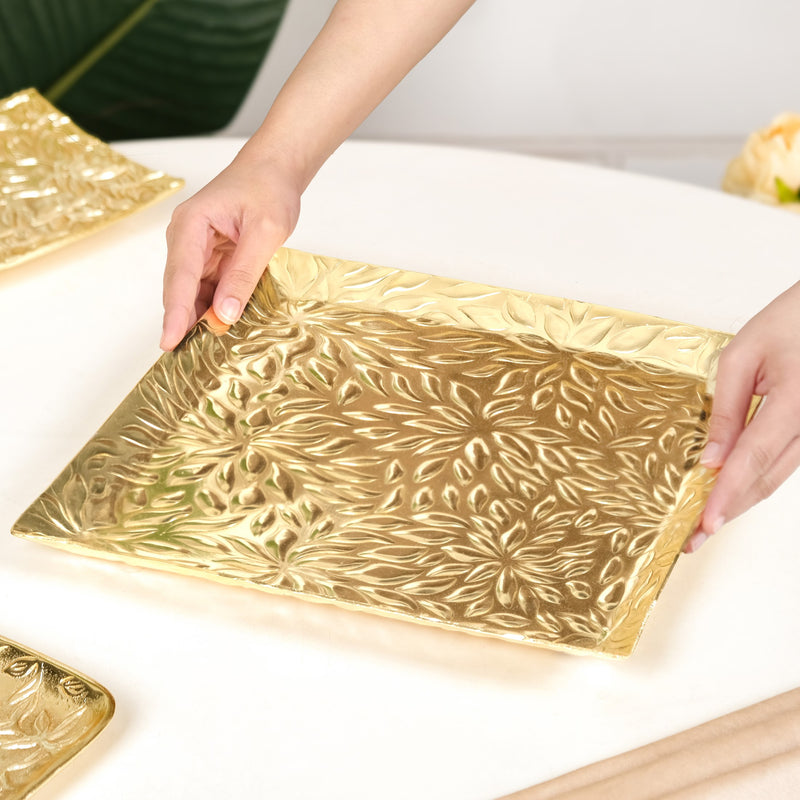 Luxe Lustre Embossed Decorative Square Tray