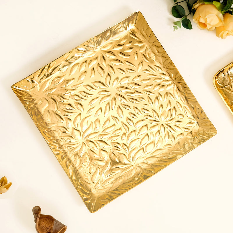 Luxe Lustre Embossed Decorative Square Tray