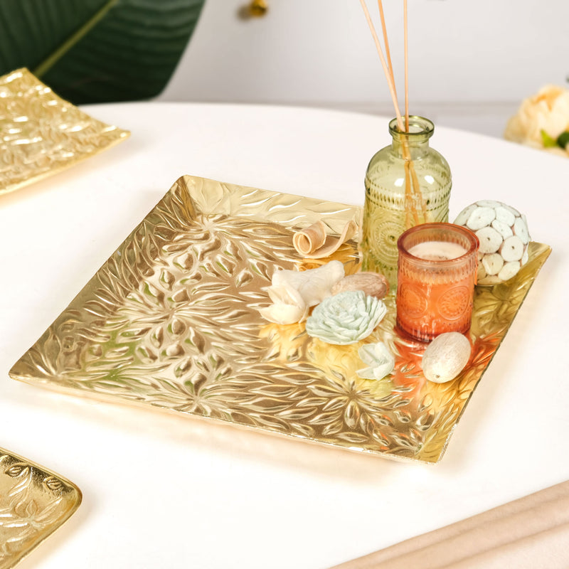 Luxe Lustre Embossed Decorative Square Tray