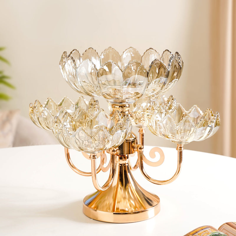 Chic 2 Layer Decorative Glass Bowls With Iron Stand