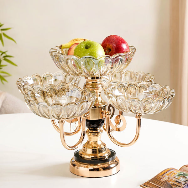 Decorative Glass Bowls Set of 5 With Rotating Metal Stand