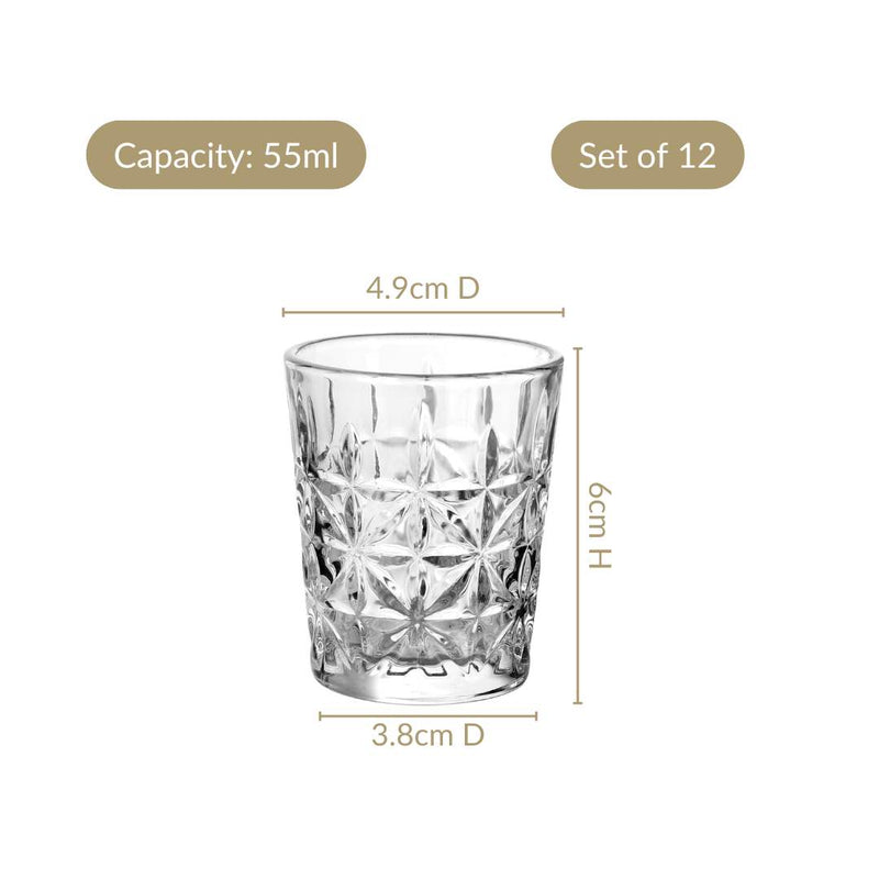 Luxe Embossed Shot Glass Set Of 12 55ml
