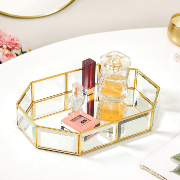 Luxe Geometric Mirror Vanity Tray Gold