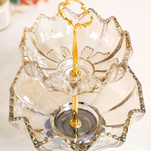 Glass 2 Tier Decorative Bowl Stand