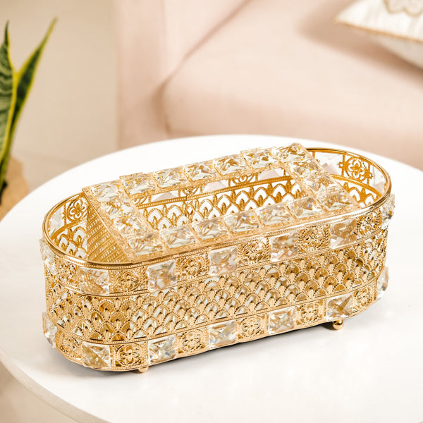 Luxe Gold Tissue Box With Compartments