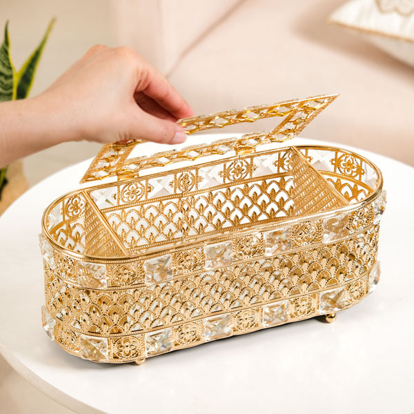 Luxe Gold Tissue Box With Compartments