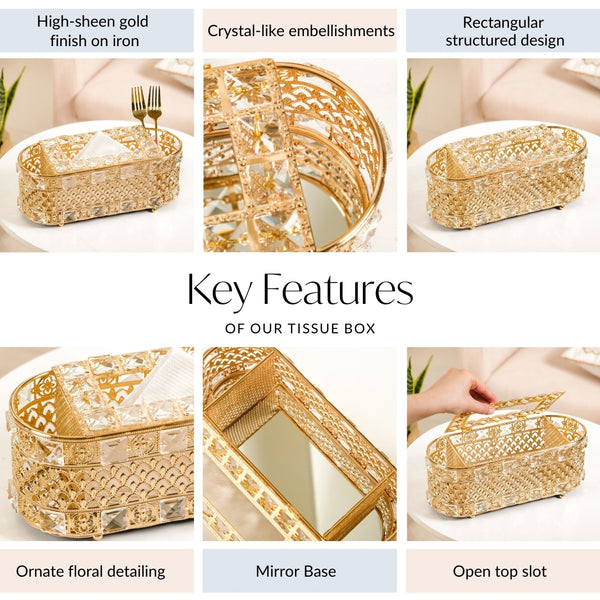 Luxe Gold Tissue Box With Compartments