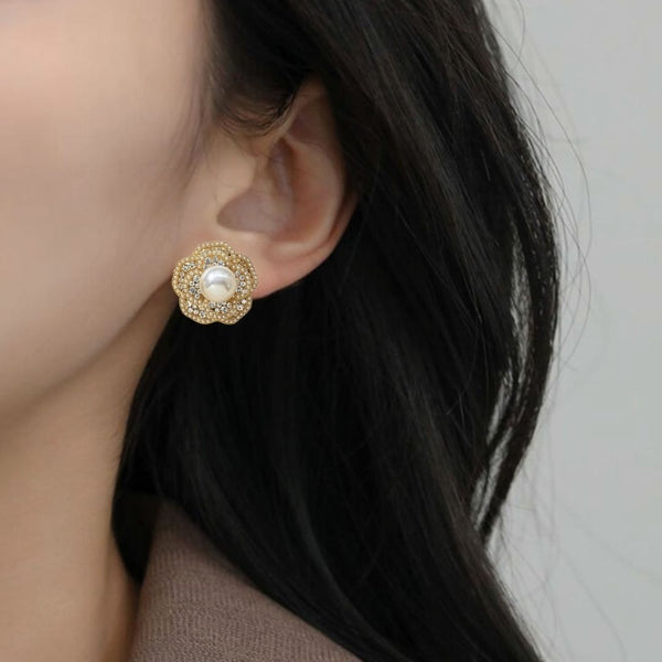 Luxe Pearl Floral Stud Earrings