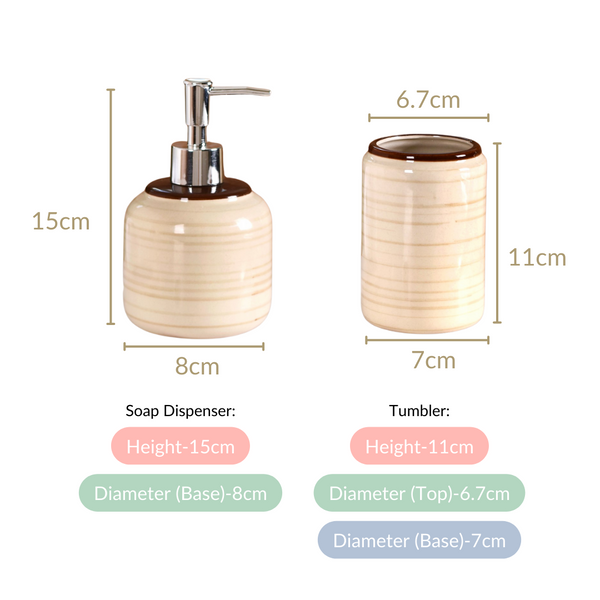 Contemporary Stoneware Bath Set Of 2 Beige Brown