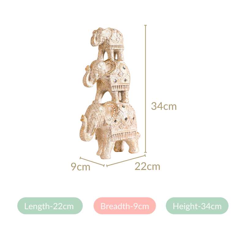 Elephant Family Pyramid With Mirrorwork White- Mirrorwork Decor, White Elephant Figurine, Decorative Elephant Pyramid, Elephant Family Sculpture