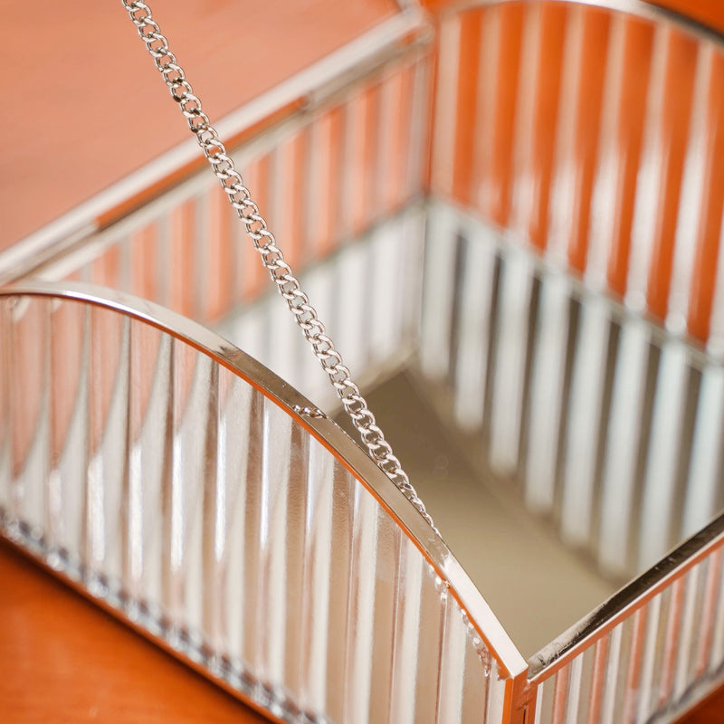 Glass Jewellery Box With Silver Frame - Silver Vanity Storage Box, Vintage Silver Makeup Box, Decorative Vanity Box, Silver Storage Box