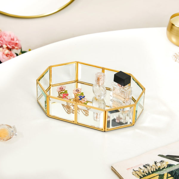 Gold Bordered Decorative Glass Tray