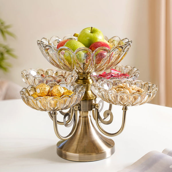 Multilayer Decorative Rotating Glass Bowls Set of 5 With Stand