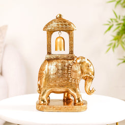 Elephant Ambabari With Bell Showpiece Gold