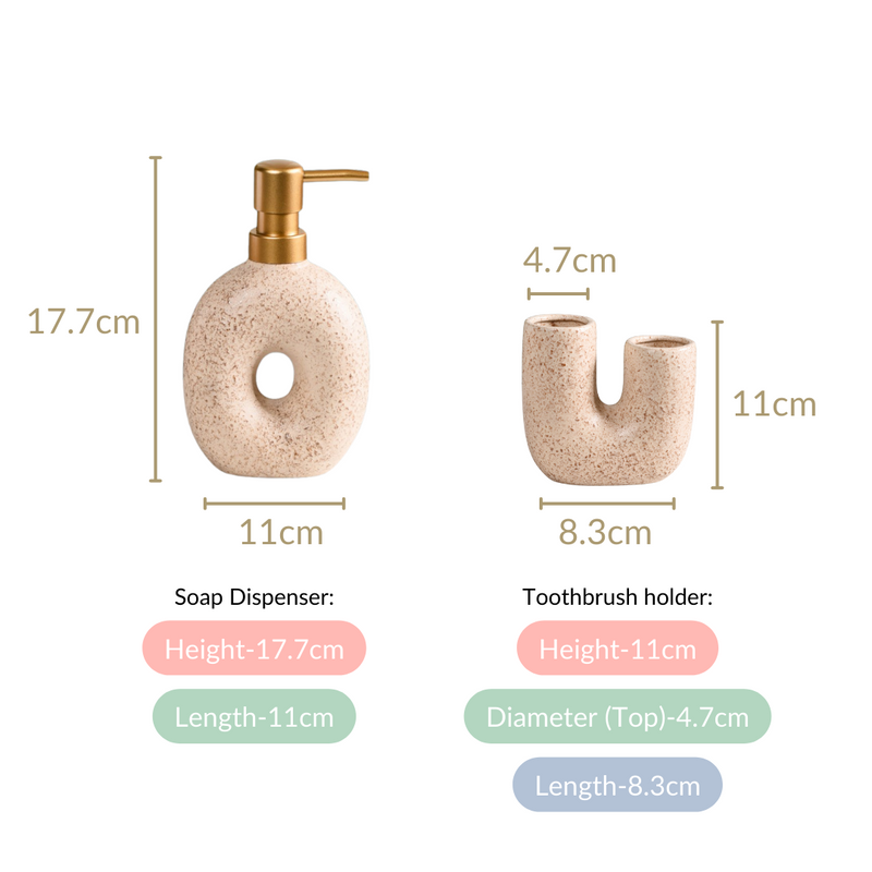 Stone Textured Ceramic Bathroom Set Of 2 Sand
