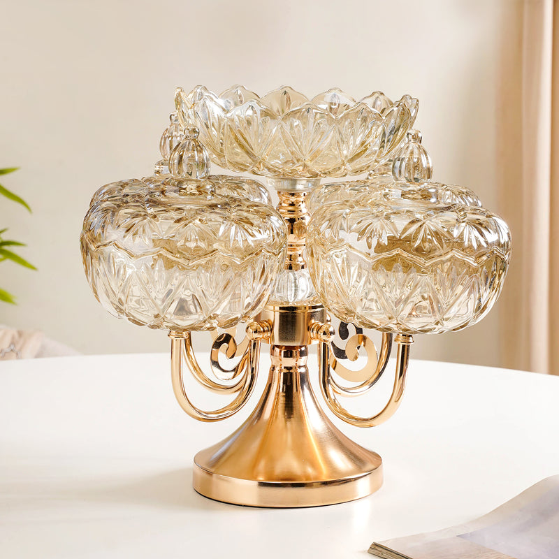 Luxury Glass Bowl Set With 360° Rotating Metal Stand