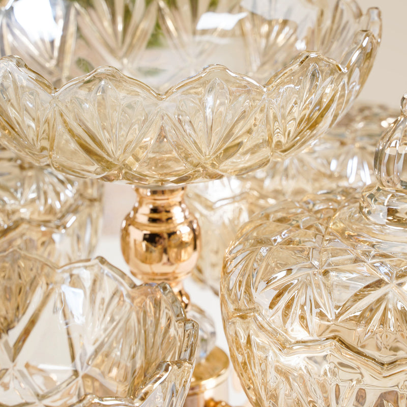 Luxury Glass Bowl Set With 360° Rotating Metal Stand