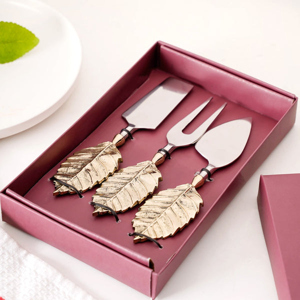 Luxury Leaf Design Cheese Knife Set Of 3