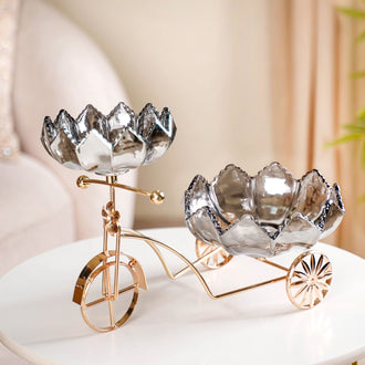 Metal Tricycle Stand With Decorative Glass Bowls