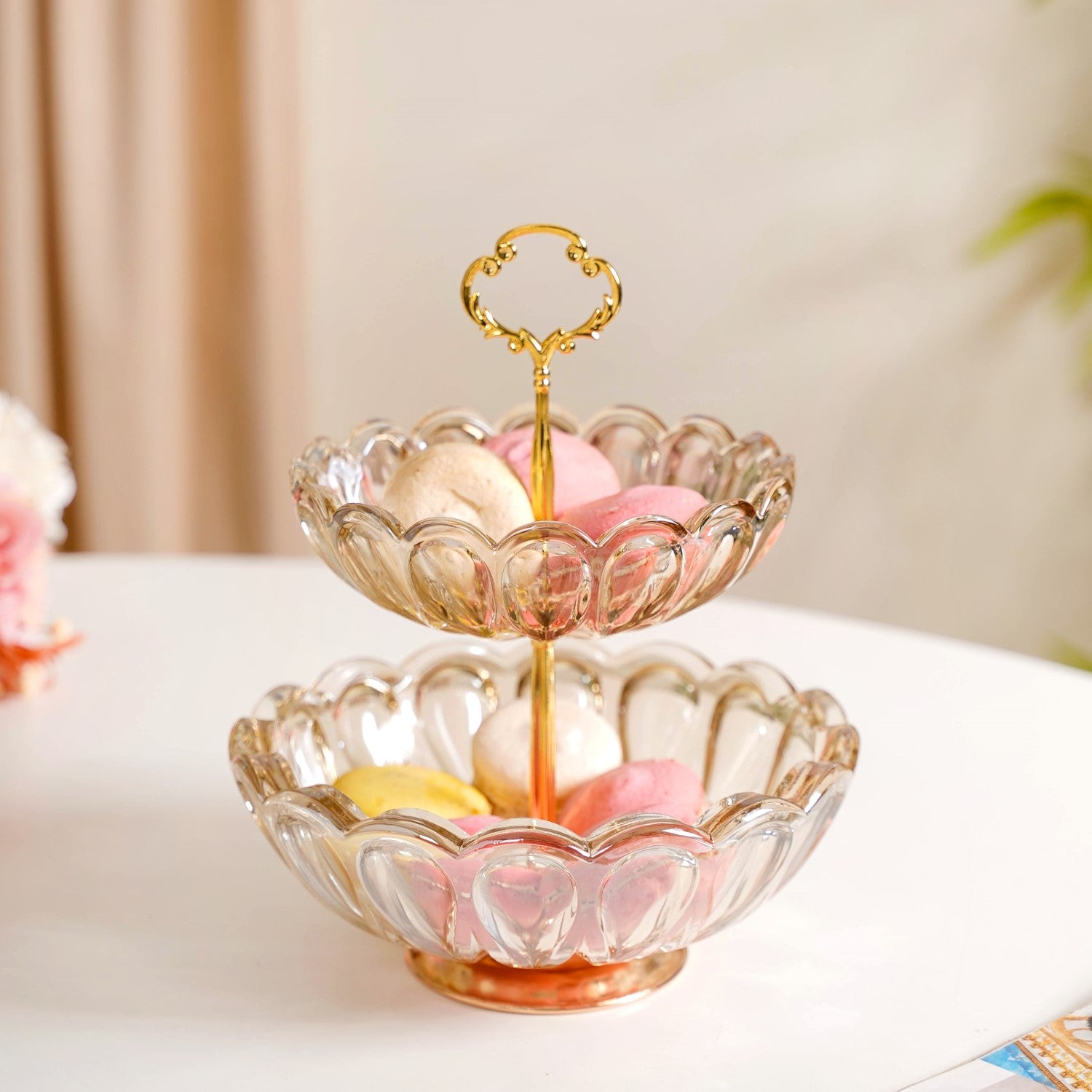 Shimmer Crystal Glass 2 Tier Snack Stand