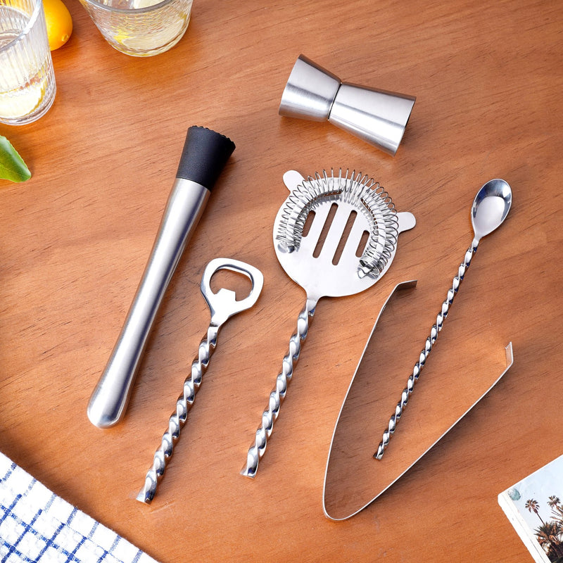 Sleek Stainless Steel Mixology Bar Tool Set Of 6