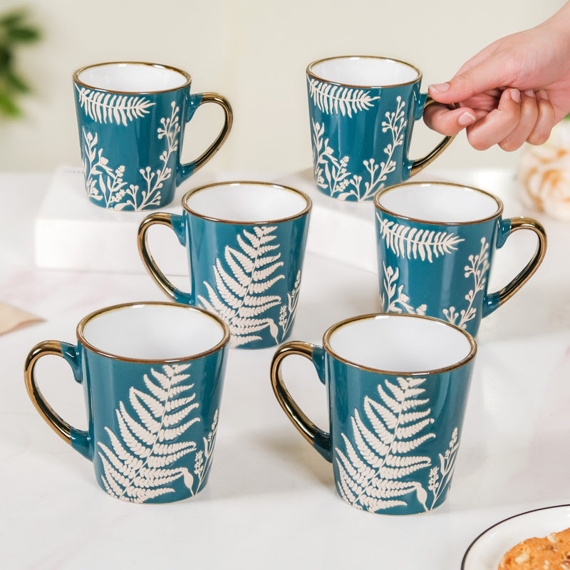 Chai Tea Latte Mug Set of 6 Teal 200ml - Tea cups, tea cup set, ceramic tea cups, printed tea cups, tea cup set of 6