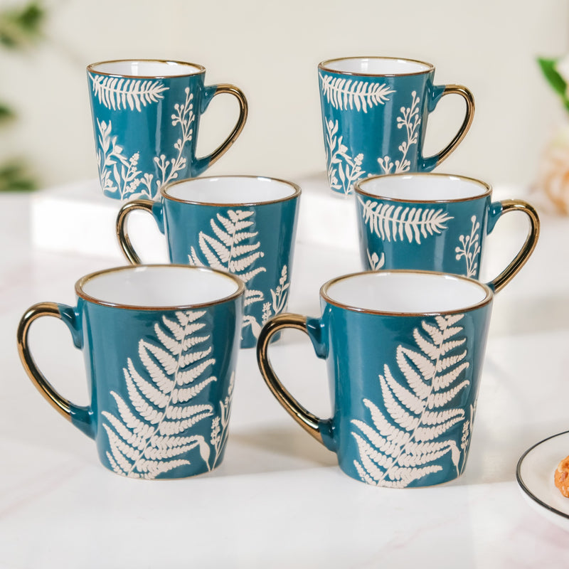 Chai Tea Latte Mug Set of 6 Teal 200ml - Tea cups, tea cup set, ceramic tea cups, printed tea cups, tea cup set of 6