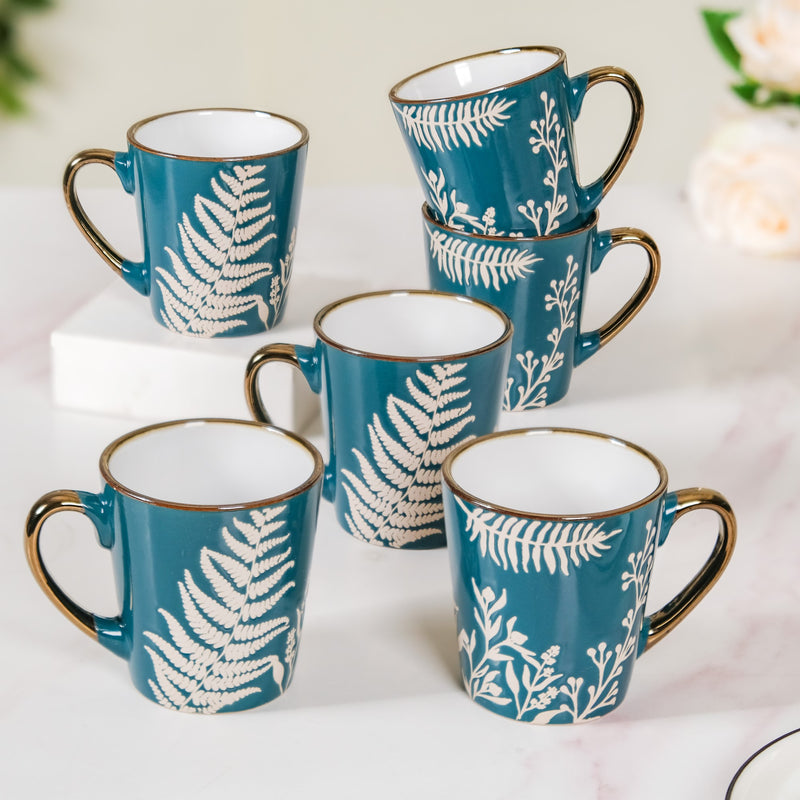Chai Tea Latte Mug Set of 6 Teal 200ml - Tea cups, tea cup set, ceramic tea cups, printed tea cups, tea cup set of 6