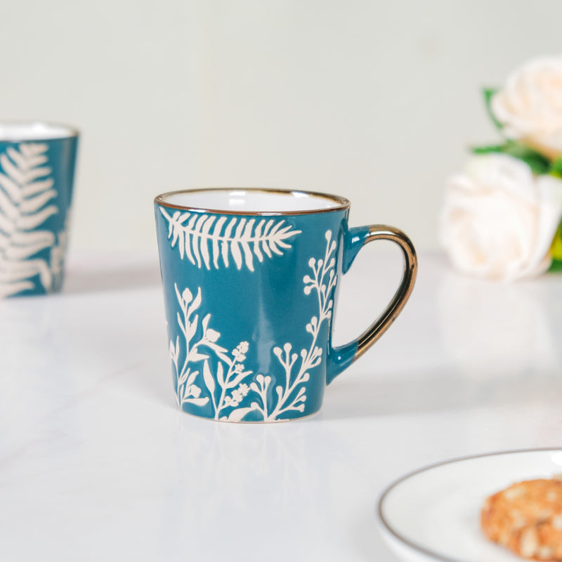 Chai Tea Latte Mug Set of 6 Teal 200ml - Tea cups, tea cup set, ceramic tea cups, printed tea cups, tea cup set of 6